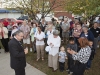 Residents cheer after singing Happy Birthday Blue Island