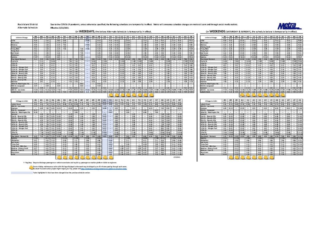 Metra to adjust Rock Island schedule beginning March 22 City of Blue
