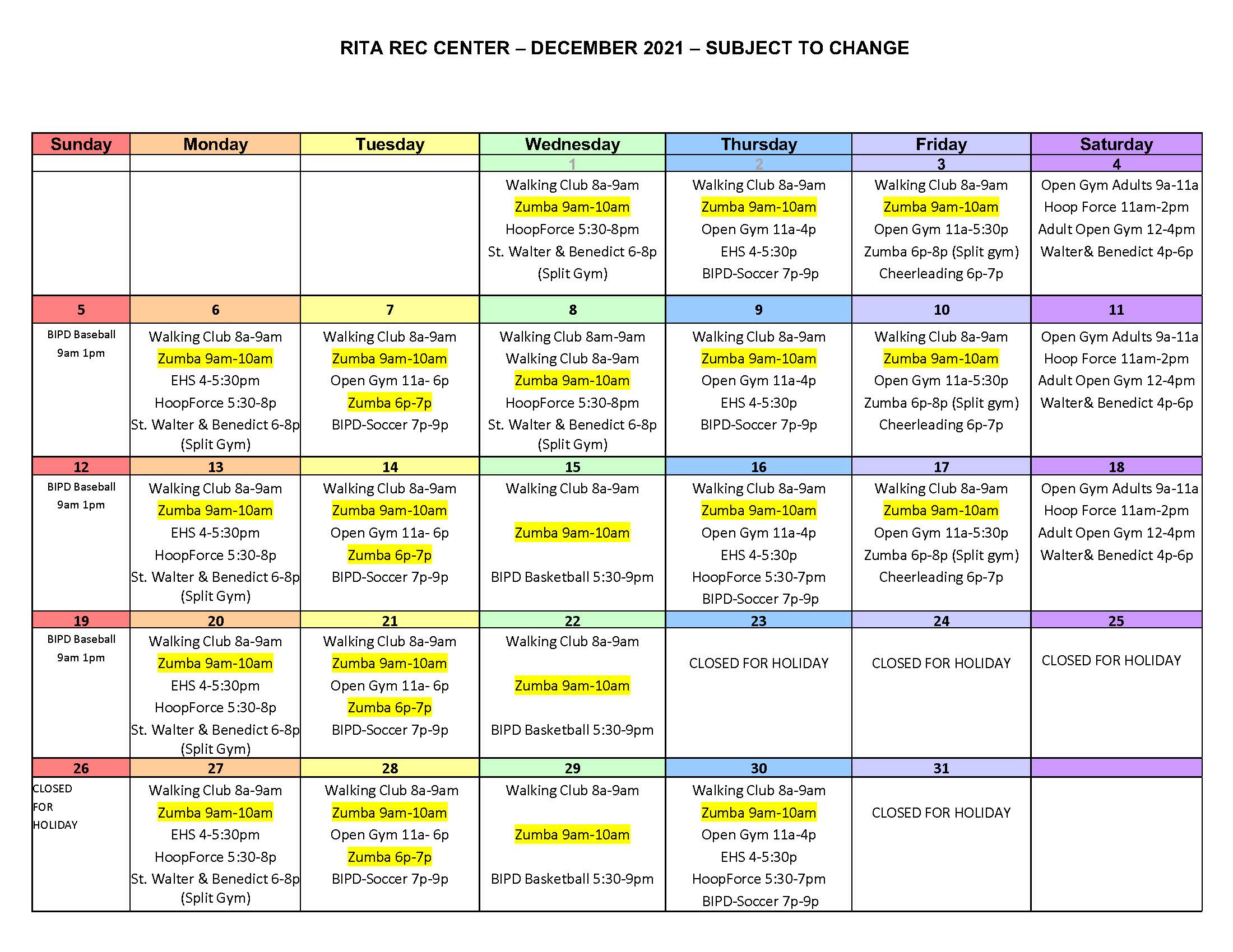 John D. Rita Recreation Center – December 2021 Schedule – City of Blue ...